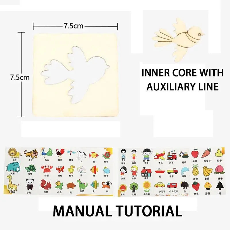 20pcs Montessori Kids Drawing Toys Wooden DIY Painting Template Stencils | Learning Educational Toys for Children