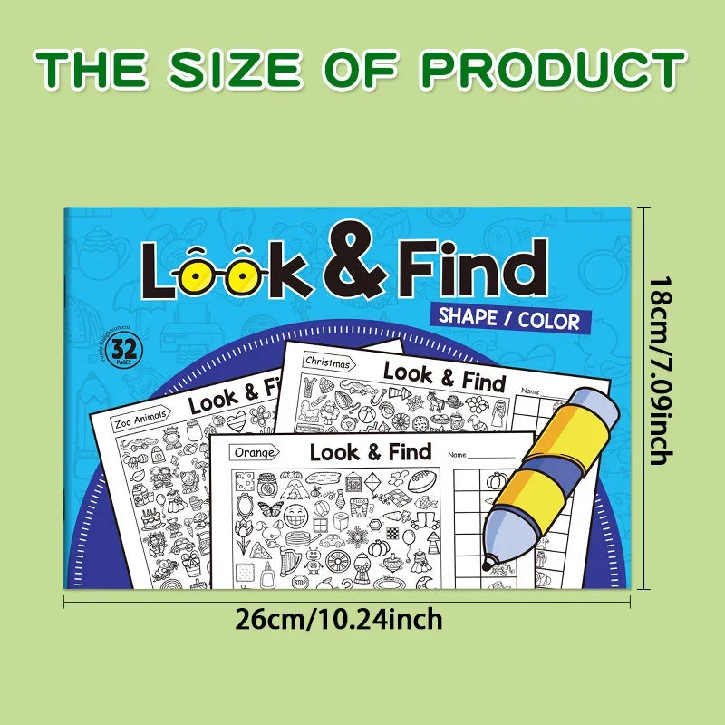 32 Pages Children's Hidden Object Coloring Book | Interactive Educational Matching Game