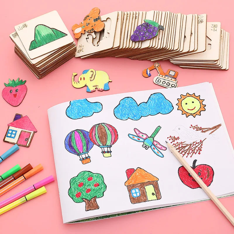 20 Pieces Montessori Wooden Stencil Set | Kids DIY Drawing and Coloring Toys